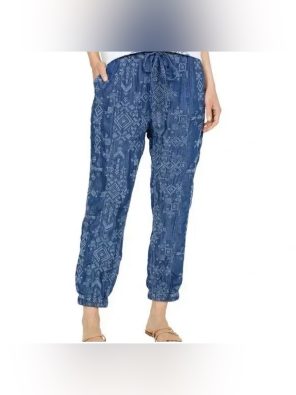 JOHNNY WAS | PETE & GRETA EMBROIDERED NINA JOGGER PANTS MEDIUM BLUE EMBROIDERY